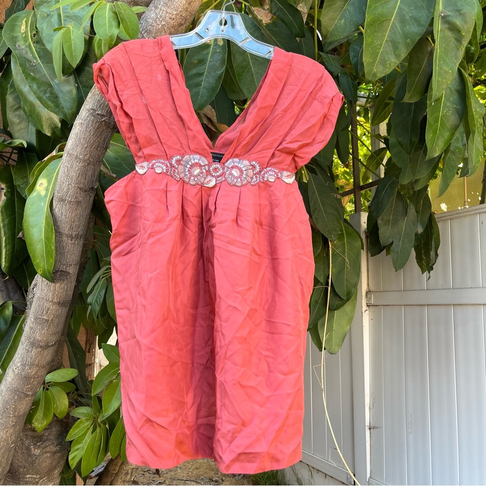 BCBG Max Azria 100% Silk Top with Floral Detailing.